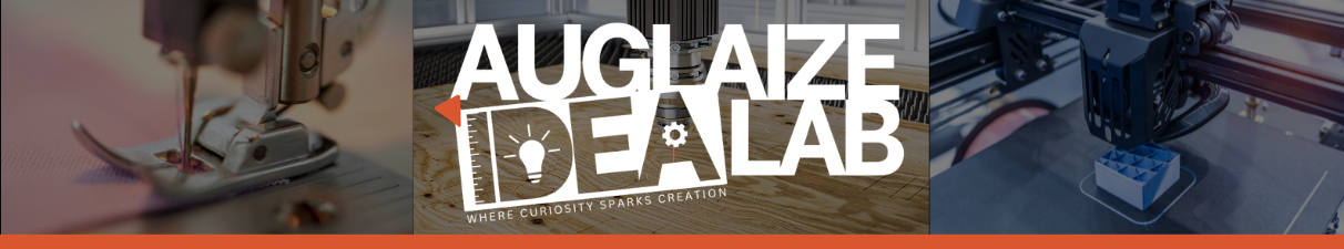 makerspace machines in background with Auglaize Idea Lab logo