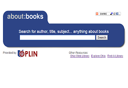 screenshot of About Books Oplin website with search box