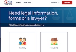 screenshot of Ohio Legal Help website with text: Need legal information, forms or a lawyer?