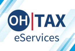 blue and white background with blue OH TAX eServices logo