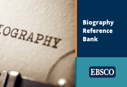 typewritten paper with text: Biography. Side text: Biography Reference Bank. EBSCO.