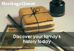 stack of old books tied up with string next to ink pot and pen with text: Discover your family's history today.