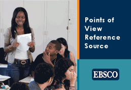 classroom with girl holding a paper next to other students and text: Points of View Reference Source EBSCO