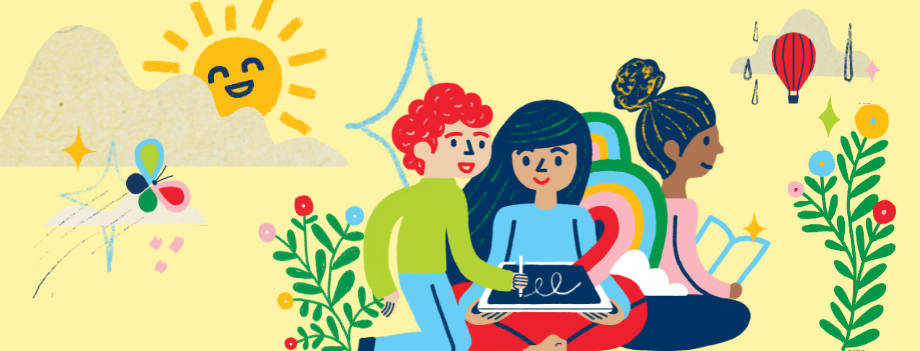 theme clipart of kid reading and creating