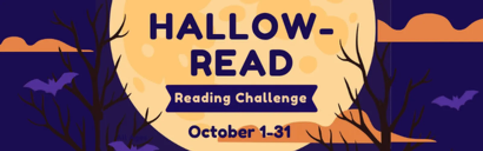 spooky moon with text: HallowRead Reading Challenge October 1-31